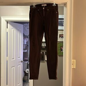 Chocolate browns skinny jeans with zippers at the ankle!